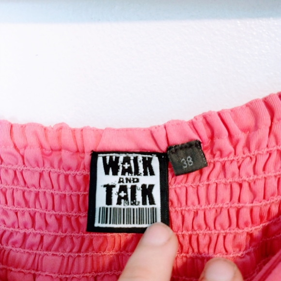 Walk and Talk pink y2k spaghetti straps babydoll top with ruffle.  Adjustable st - Picture 3 of 4